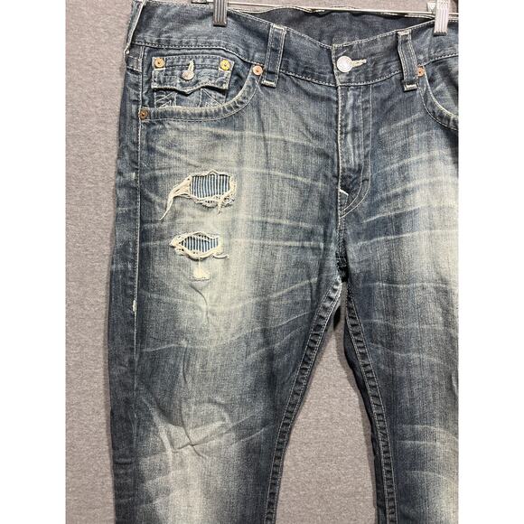 True Religion Mens Distress Straight With Flap Pockets Jeans Blue Size 38 - Picture 6 of 12
